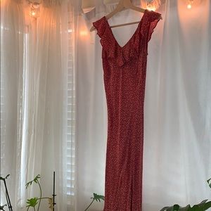 Vintage Midi Floral Red Dress | Petite Small
